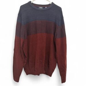 IZOD Colorblock Knit Sweater Men’s Large Blue Rust Crewneck Cotton Blend